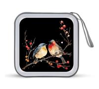 Birds On A Branch Watercolor CD Case 40 Capacity Plastic DVD Storage Box Sleeves Zippered Wallet