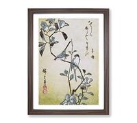 Birds On A Camellia Branch By Utagawa Hiroshige Asian Japanese Framed Print | A4 Walnut Framed Wall Art | Ready to Hang | Asian Floral Picture | Living Room Bedroom Lounge Office