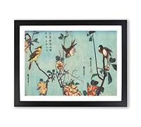 Birds On A Cherry Blossom Tree By Utagawa Hiroshige Asian Japanese Framed Print | A2 Black Framed Wall Art | Ready to Hang | Asian Floral Picture | Living Room Bedroom Lounge Office