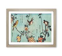 Birds On A Cherry Blossom Tree By Utagawa Hiroshige Asian Japanese Framed Print | A3 Oak Framed Wall Art | Ready to Hang | Asian Floral Picture | Living Room Bedroom Lounge Office