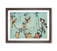 Birds On A Cherry Blossom Tree By Utagawa Hiroshige Asian Japanese Framed Print | A4 Walnut Framed Wall Art | Ready to Hang | Asian Floral Picture | Living Room Bedroom Lounge Office