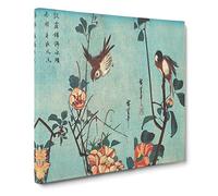Birds on a Cherry Blossom Tree by Utagawa Hiroshige Canvas Print | Gallery Wrapped 30mm Frame Wall Art | 14x14 inches | Ready to Hang | Asian Floral Picture | Living Room Bedroom Lounge Office