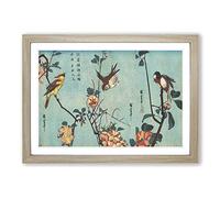 Birds on a Cherry Blossom Tree by Utagawa Hiroshige Framed Print | A2 Oak Framed Wall Art | Ready to Hang | Asian Floral Picture | Living Room Bedroom Lounge Office