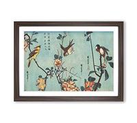Birds on a Cherry Blossom Tree by Utagawa Hiroshige Framed Print | A2 Walnut Framed Wall Art | Ready to Hang | Asian Floral Picture | Living Room Bedroom Lounge Office