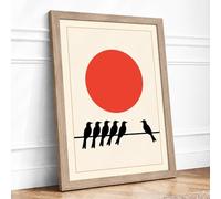 Birds on a Line Minimalist Framed Wall Art Print A1 Oak