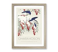 Birds On A Nandina Bush By Ohara Koson Exhibition Museum Asian Japanese Framed Wall Art Print, Ready to Hang Picture for Living Room Bedroom Home Office Décor, Oak A3 (34 x 46 cm)