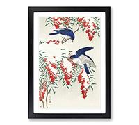 Birds on a Nandina Bush by Ohara Koson Framed Print | A2 Black Framed Wall Art | Ready to Hang | Modern Nature Picture | Living Room Bedroom Lounge Office