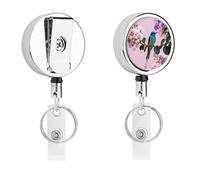 Birds on A Pink Background Retractable Work Badge Holder Keychain Badge Reel 24.4" Cord & 360° Swivel Alligator Clip Heavy Duty Id Name Tag Holder for Nurses Doctors Teachers Office Workers