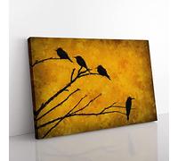 Birds On A Tree Branch Canvas Wall Art Print 30x20 Inch | Ready to Hang, Gallery Wrapped, Fade-Resistant Inks, Securely Packaged, UK Made