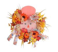 Birds on A Wire Stained Glass Hanging Panel Thanksgiving Pumpkin Wreath Hanging Decoration (Orange-f, 40x40x9cm)