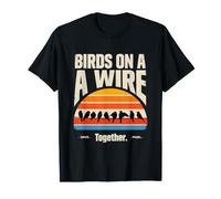 Birds On A Wire Together Retro Sunset Flock Silhouette T-Shirt