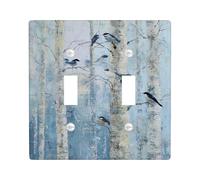Birds on Birch Light Switch Cover Plate/Outlet Covers, Soft Blue Nature Design for Home Decor, Thermoplastic Wall Plates, Standard Size Double Toggle