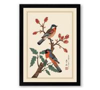 Birds on Blooming Branch Japandi Framed Wall Art Print A2 (59.4×42cm) Black, Wall Decor for Living Room, Bedroom, Office & Home, Ready to Hang, Art Gift