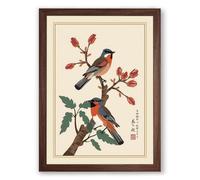 Birds on Blooming Branch Japandi Framed Wall Art Print A3 (42×29.7cm) Walnut, Wall Decor for Living Room, Bedroom, Office & Home, Ready to Hang, Art Gift