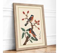Birds on Blooming Branch Japandi Framed Wall Art Print A4 (29.7×21cm) Oak, Wall Decor for Living Room, Bedroom, Office & Home, Ready to Hang, Art Gift