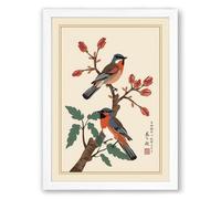 Birds on Blooming Branch Japandi Framed Wall Art Print A4 (29.7×21cm) White, Wall Decor for Living Room, Bedroom, Office & Home, Ready to Hang, Art Gift