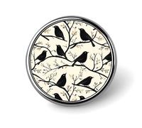 Birds on Branch Round Badge Pin Metal Memorial Brooch Button Lapel Pins for Backpack Wedding