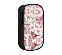 Birds On Branches and Butterflies Print Pencil Case Coin Key Card Bag Purse Large Pen Pouch for Kids Boys School Office