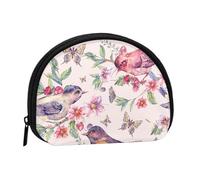 Birds On Branches and Butterflies Print Portable Mini Storage Bag Shell Shaped Wallet Small Coin Wallet Shell Storage Bag