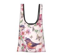 Birds On Branches and Butterflies Print Reusable, Foldable,Washable Grocery Bags Foldable in A Pouch Eco Tote Shopping Bag,Daily Shopping Loading