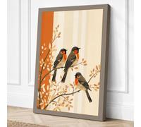 Birds on Branches Botanical Canvas Wall Art Print 36x24 Inch (91 x 61 cm)