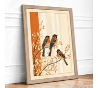 Birds on Branches Botanical Framed Wall Art Print A2 (59.4×42cm) Oak, Wall Decor for Living Room, Bedroom, Office & Home, Ready to Hang, Art Gift