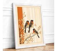 Birds on Branches Botanical Framed Wall Art Print A2 (59.4×42cm) White, Wall Decor for Living Room, Bedroom, Office & Home, Ready to Hang, Art Gift
