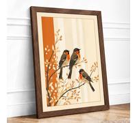 Birds on Branches Botanical Framed Wall Art Print A3 (42×29.7cm) Walnut, Wall Decor for Living Room, Bedroom, Office & Home, Ready to Hang, Art Gift