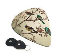 Birds on branches Guitar Picks 6 Pcs, 0.71mm Thickness Celluloid Plectrum with Leather Picks Holder, Personalized Guitar Pick for Bass Electric Acoustic Guitars Lovers Gift