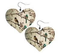 Birds on branches Leather Earrings Dangle Drop for Women Lightweight Heart Dangle Earrings Jewelry Fashion Pendant and Valentine Birthday Party Gift