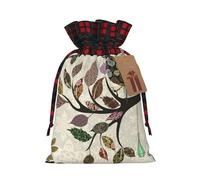 Birds On Branches Print Christmas Drawstring Gift Bags Large Xmas Present Storage Bag