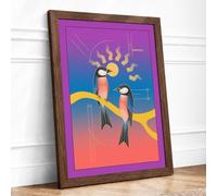 Birds on Golden Branch Framed Wall Art Print A1 Walnut