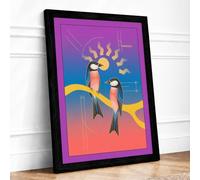 Birds on Golden Branch Framed Wall Art Print A2 Black | Ready to Hang, Premium Gi Paper, Fade-Resistant Inks, Securely Packaged, UK Made