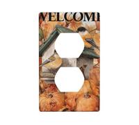 Birds On Old Birdhouse Fall Pumpkin Outlet Cover Light Switch Cover Decorative 1 Gang Wall Plate for Kitchen Room Bathroom Size 7x11.4cm
