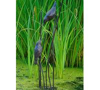 Birds on Reeds Garden Statue. Cast in Iron with an Aged Bronze Finish