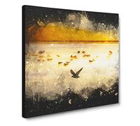 Birds on the Beach Paint Splash Canvas Print | Gallery Wrapped 30mm Frame Wall Art | 20x20 inches | Ready to Hang | Coastal Seascape Picture | Living Room Bedroom Lounge Office