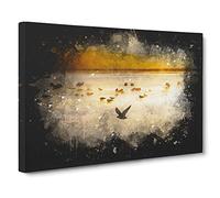 Birds on the Beach Paint Splash Canvas Print | Gallery Wrapped 30mm Frame Wall Art | 30x20 inches | Ready to Hang | Coastal Seascape Picture | Living Room Bedroom Lounge Office