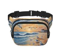 Birds on The Beach Square Double-Layer Waist Bag for Outdoor Activities Such as Sports, Travel, Hiking, Cycling