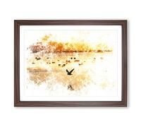 Birds On The Beach Watercolour Modern Framed Print | A4 Walnut Framed Wall Art | Ready to Hang | Modern Beach Picture | Living Room Bedroom Lounge Office