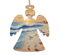 Birds on the beach Wooden Christmas Tree Ornaments Angel Shape 1 PC - Vintage Pendant Decorations for Holiday Home Decor