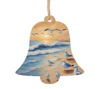 Birds on the beach Wooden Christmas Tree Ornaments Bell Shape 6 PCS - Vintage Pendant Decorations for Holiday Home Decor