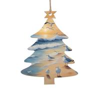 Birds on the beach Wooden Christmas Tree Ornaments Christmas Tree Shape 6 PCS - Vintage Pendant Decorations for Holiday Home Decor
