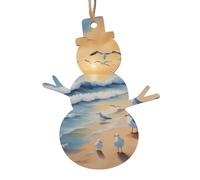 Birds on the beach Wooden Christmas Tree Ornaments Snowman Shape 1 PC - Vintage Pendant Decorations for Holiday Home Decor