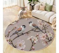 Birds On The Branches Round Rug 90 Cm Indoor Circle Soft Rug Washable Retro Floral Print Non Slip Carpet For Bedroom Entryway Living Room Dining Room Office Decor Light Brown