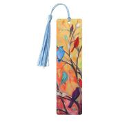 Birds on the Tree Double-Sided Print Birds on The Tree Bookmarks Wooden Book Marks with Sky Blue Tassel, Fall Autumn Lightweight Page Markers Reading Accessories