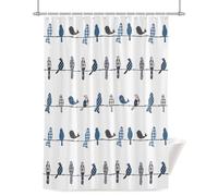 Birds on the Wire Blue Grey Shower Curtain for Bathroom, Waterproof Cloth Fabric Bathroom Accessories Set with 12 Rust Proof Plastic Hooks, 72” x 78”