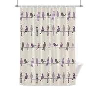 Birds on the Wire Purple Grey Burlap Background Shower Curtain for Bathroom, Waterproof Cloth Fabric Bathroom Accessories Set with 12 Rust Proof Plastic Hooks, 72” x 72”