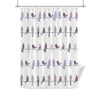 Birds on the Wire Purple Grey Shower Curtain for Bathroom, Waterproof Cloth Fabric Bathroom Accessories Set with 12 Rust Proof Plastic Hooks, 48” x 72”
