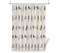 Birds on the Wire Teal Grey Burlap Background Shower Curtain for Bathroom, Waterproof Cloth Fabric Bathroom Accessories Set with 12 Rust Proof Plastic Hooks, 72” x 96”