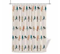 Birds on the Wire Teal Grey Orange Burlap Background Shower Curtain for Bathroom, Waterproof Cloth Fabric Bathroom Accessories Set with 12 Rust Proof Plastic Hooks, 36” x 78”